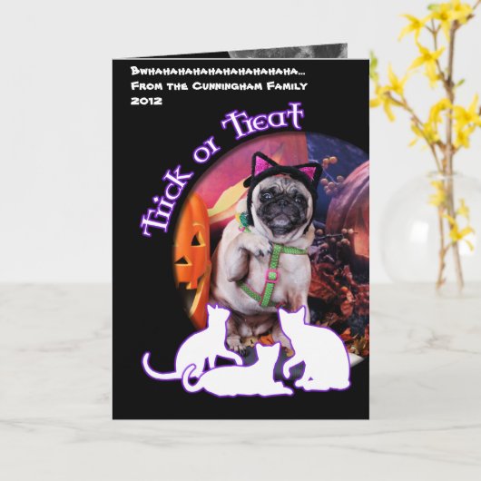 Halloween - Pug - Lily Lou Kaart (Gele Bloem)