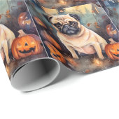 Halloween Pug met pompoenen eng Cadeaupapier (Rol Hoek)