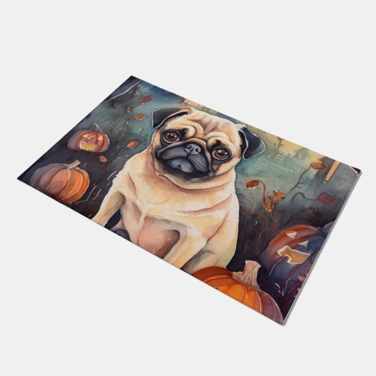 Halloween Pug met pompoenen eng Deurmat (Schuin)