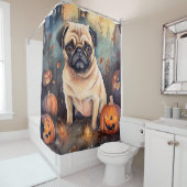 Halloween Pug met pompoenen eng Douchegordijn (In situ)