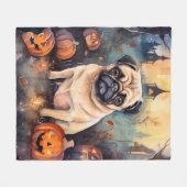 Halloween Pug met pompoenen eng Fleece Deken (Voorkant (Horizontaal))