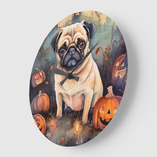Halloween Pug met pompoenen eng Grote Klok (Hoek)