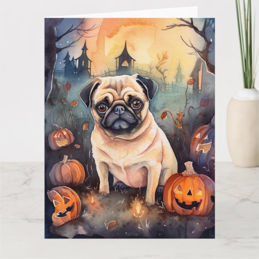 Halloween PUG Met Pompoenen Eng Kaart (Voorkant)