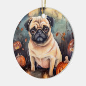 Halloween Pug met pompoenen eng Keramisch Ornament (Links)