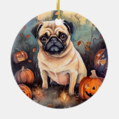 Halloween Pug met pompoenen eng Keramisch Ornament (Achterkant)
