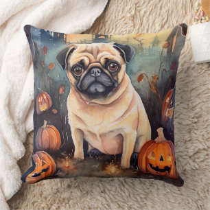 Halloween Pug met pompoenen eng Kussen