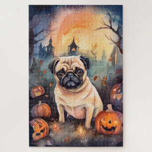 Halloween Pug met pompoenen eng Legpuzzel