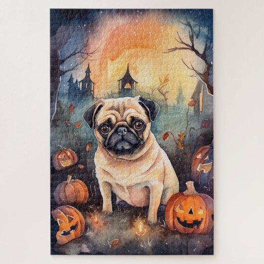 Halloween Pug met pompoenen eng Legpuzzel (Verticaal)