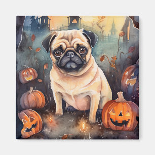 Halloween Pug met pompoenen eng Magneet