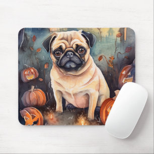 Halloween Pug met pompoenen eng Muismat