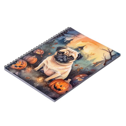 Halloween Pug met pompoenen eng Notitieboek (Linkerzijde)