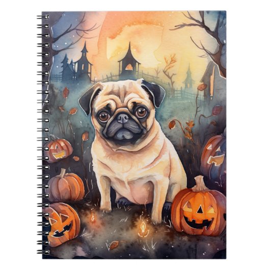 Halloween Pug met pompoenen eng Notitieboek (Voorkant)