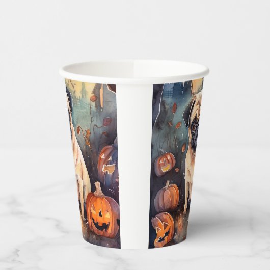 Halloween Pug met pompoenen eng Papieren Bekers (Links)
