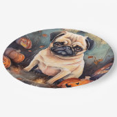 Halloween Pug met pompoenen eng Papieren Bordje (Gekanteld)