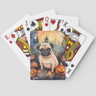 Halloween Pug met pompoenen eng Pokerkaarten
