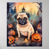 Halloween Pug met pompoenen eng Poster (Voorkant)