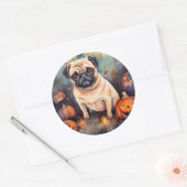 Halloween Pug met pompoenen eng Ronde Sticker (Envelop)