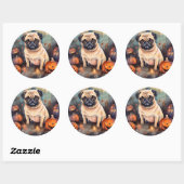 Halloween Pug met pompoenen eng Ronde Sticker (Vel)