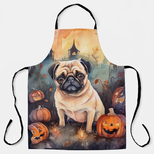 Halloween Pug met pompoenen eng Schort (Voorkant)