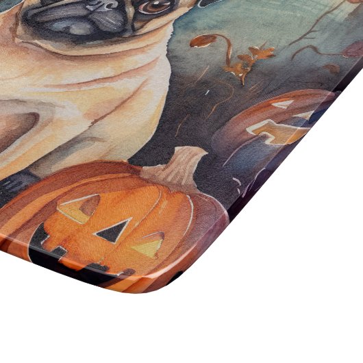 Halloween Pug met pompoenen eng Snijplank (Hoek)