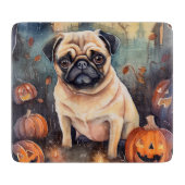 Halloween Pug met pompoenen eng Snijplank (Voorkant)