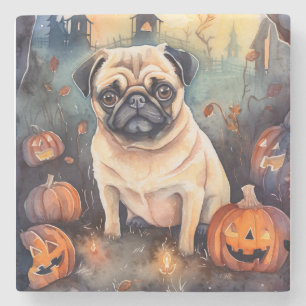 Halloween Pug met pompoenen eng Stenen Onderzetter