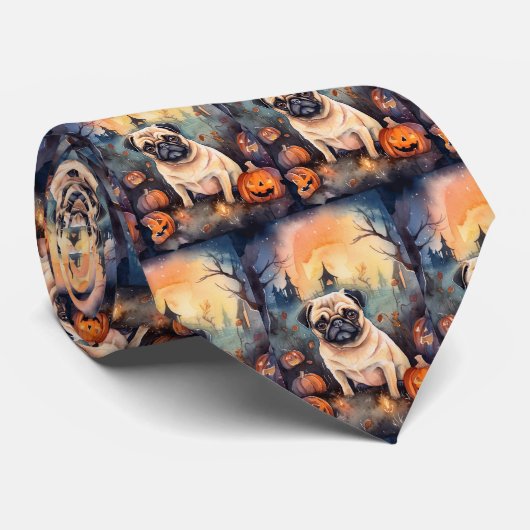 Halloween Pug met pompoenen eng Stropdas (Opgerold)