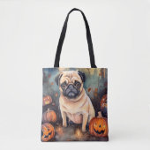 Halloween Pug met pompoenen eng Tote Bag (Voorkant)