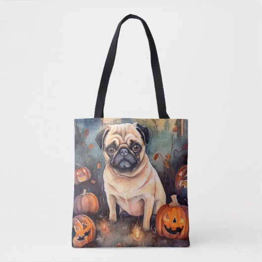 Halloween Pug met pompoenen eng Tote Bag (Voorkant)