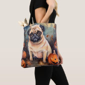 Halloween Pug met pompoenen eng Tote Bag (Dichtbij)