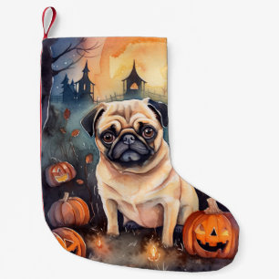 Halloween-pug met pompoenen griezelig kleine kerstsok