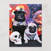 Halloween - Pug - Ruffy en Lola Briefkaart (Voorkant)