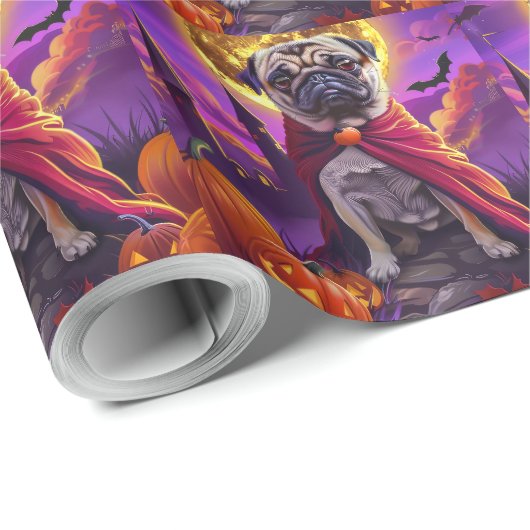 Halloween Pug Vampire Pumpkins eng Cadeaupapier (Rol Hoek)