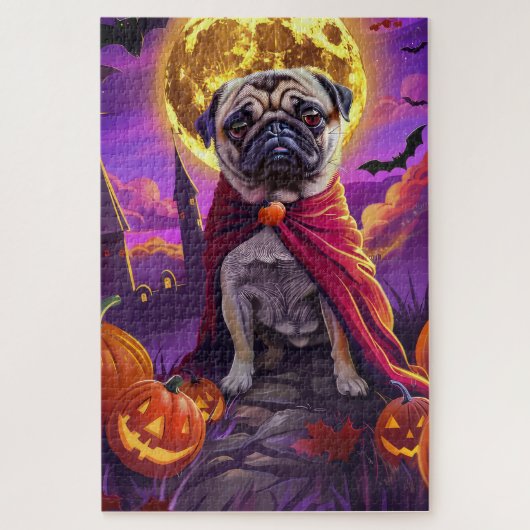 Halloween Pug Vampire Pumpkins eng Legpuzzel (Verticaal)