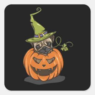 Halloween Pug Vierkante Sticker