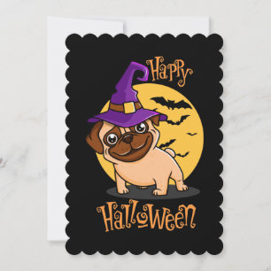 Halloween Puggie Plat Wenskaart Kaart