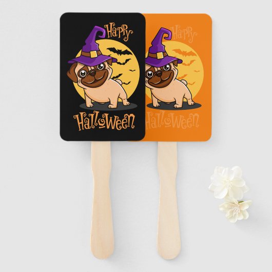 Halloween Puggy Hand Fans Handwaaier (Voorkant en achterkant)