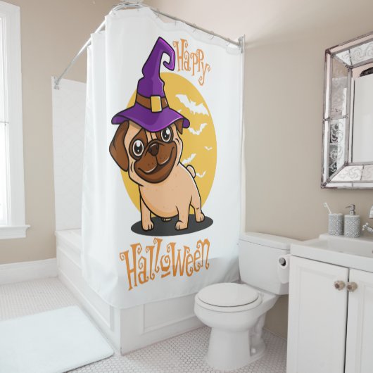 Halloween Puggy Shower Curtain Douchegordijn (In situ)