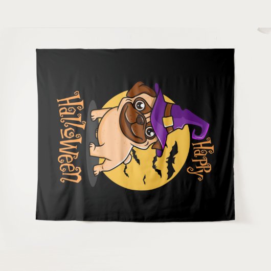 Halloween Puggy Tapestry Wandkleed (Voorkant (horizontaal))