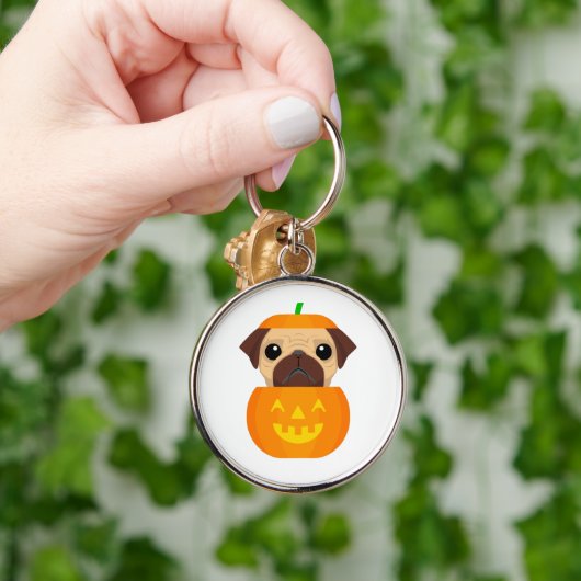 Halloween Pugkin Classic Round Sticker Sleutelhanger (Hand)
