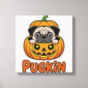 Halloween Pugkin, Pompoen Pug Hond Canvas Afdruk