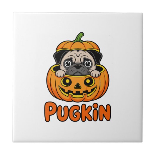 Halloween Pugkin, Pompoen Pughond Tegeltje (Voorkant)