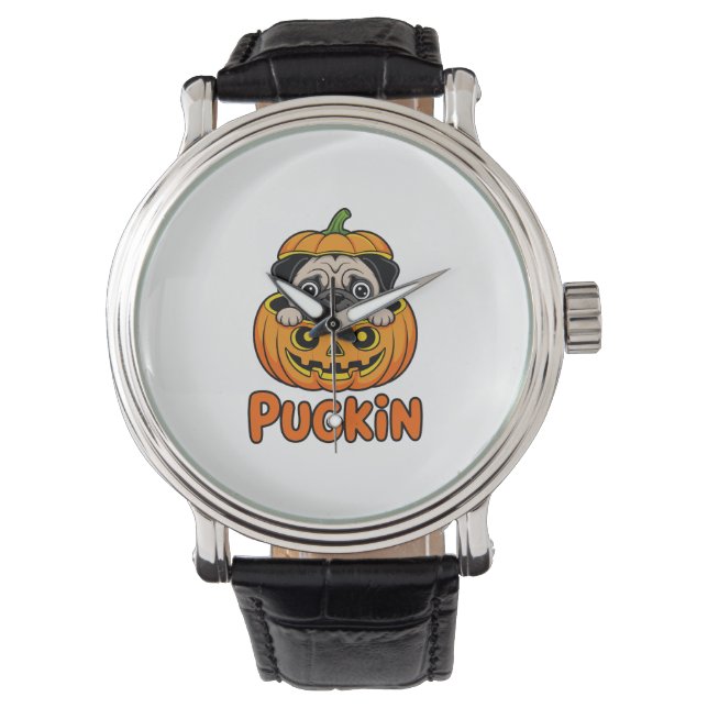 Halloween Pugkin, Pumpkin Pug Dog Horloge (Voorkant)