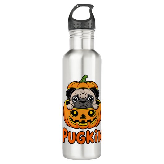 Halloween Pugkin, Pumpkin Pug Dog Waterfles (Voorkant)