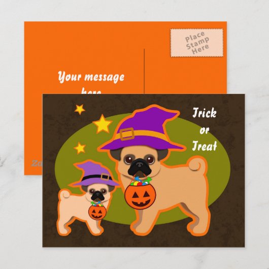 Halloween pugs briefkaart (Voorkant / Achterkant)