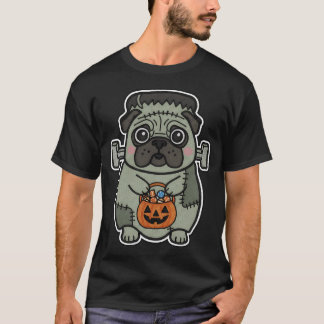Halloween Pugs Kostuum Frankenstein Schattig Kawai T-shirt