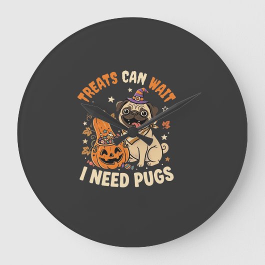 Halloween Pugs Pompoen Behandelingen Grote Klok (Voorkant)