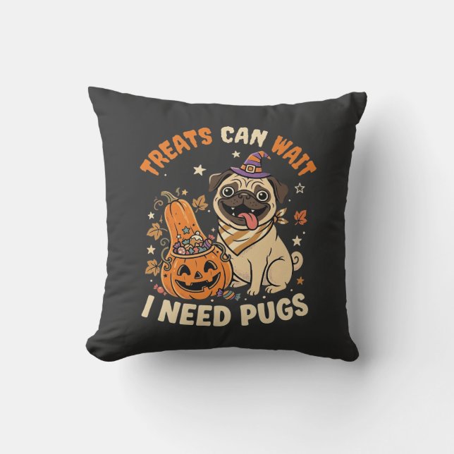 Halloween Pugs Pumpkin Lekkernijen Kussen (Voorkant)