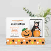 Halloween Pumpkin 5x7 Photo Birthday Invitation Kaart (Staand voorkant)