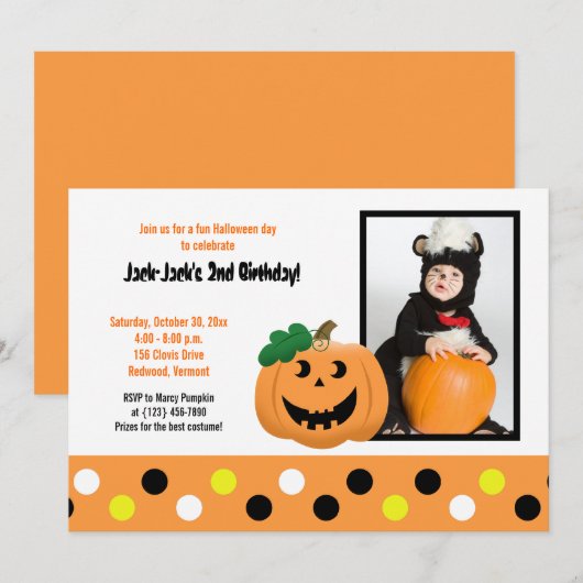 Halloween Pumpkin 5x7 Photo Birthday Invitation Kaart (Voorkant / Achterkant)